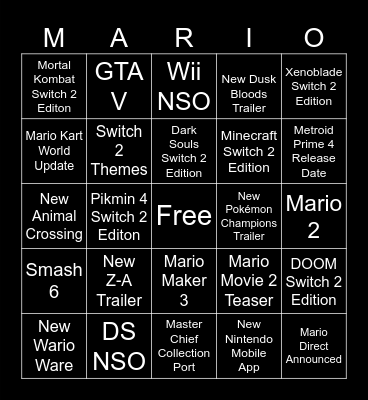 Nintendo Direct September 12th Bingo Card