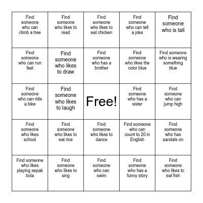 Get To Know You! Bingo Card