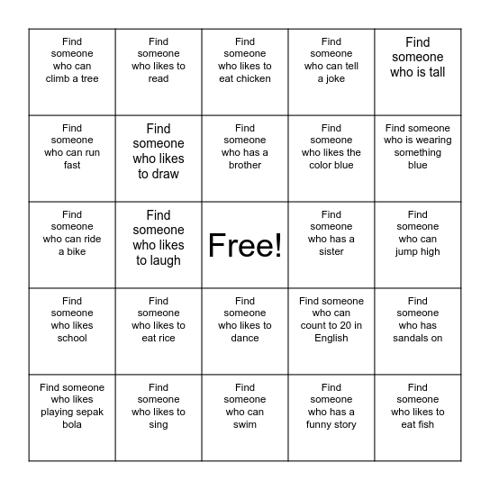 Get To Know You! Bingo Card
