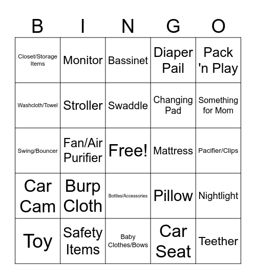 Baby Gift Bingo Card