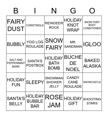 LUSH Holiday Product Bingo Card