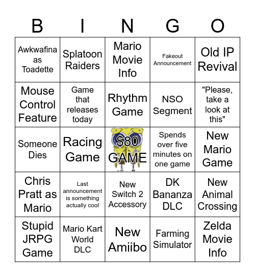 Nintendo Direct Bingo Card