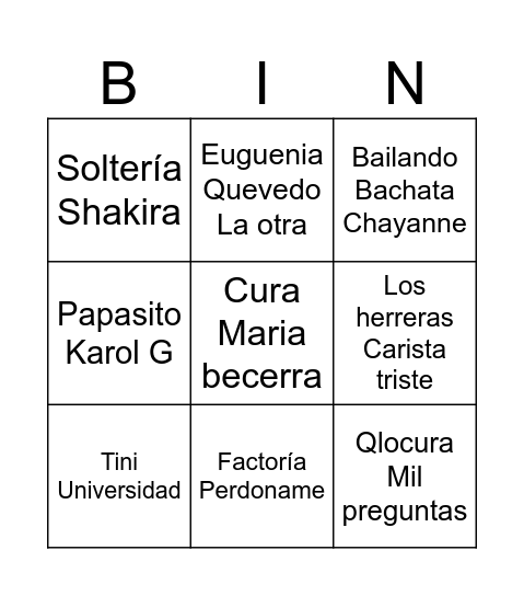 Bingo musical Bingo Card