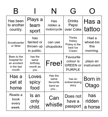 St John's BINGO Card