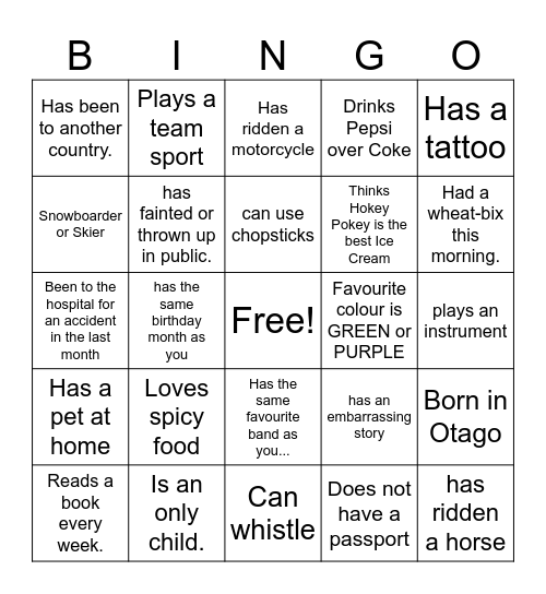 St John's BINGO Card