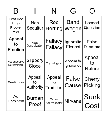 Fallacy Bingo Card