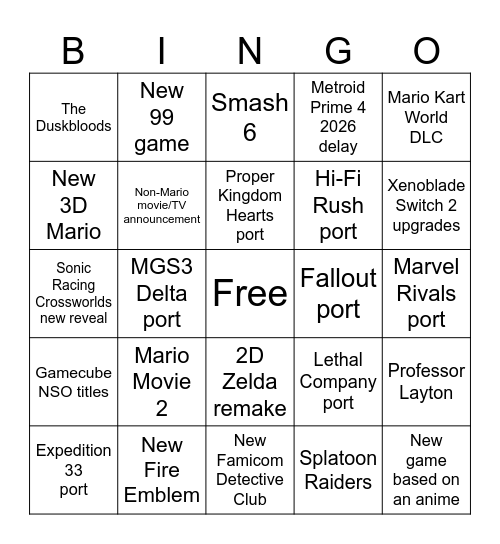 Untitled Bingo Card