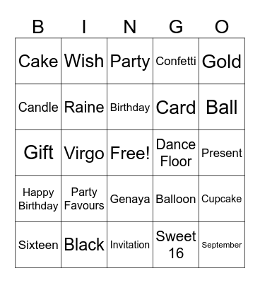 Sweet 16 Bingo Card