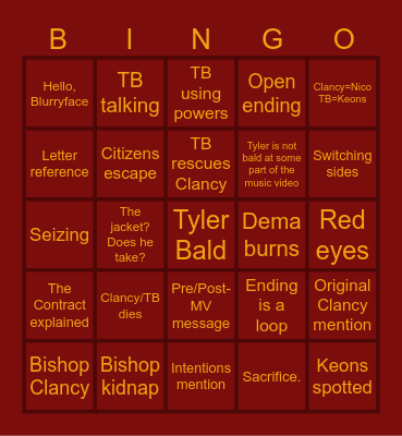 CITY WALLS MUSIC VIDEO Bingo Card
