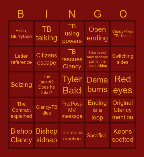 CITY WALLS MUSIC VIDEO Bingo Card