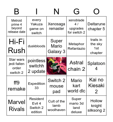 Nintendo Direct 09/12/2025 Bingo Card