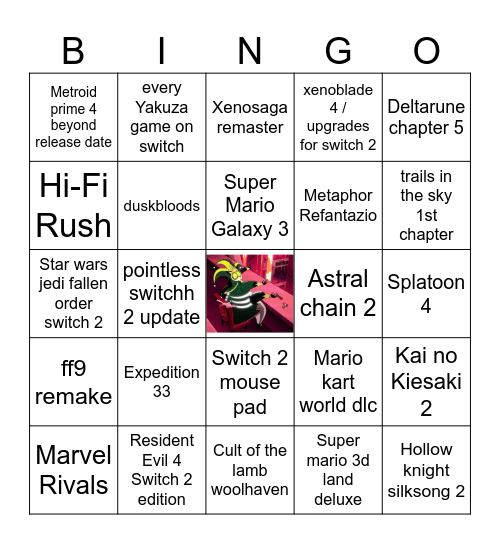 Nintendo Direct 09/12/2025 Bingo Card