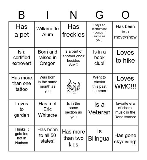 Master Chorus Bingo!!!! Bingo Card