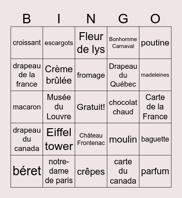 Mots Français Bingo Card