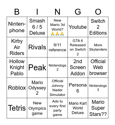 Nintendo(gs) Direct Bingo Card