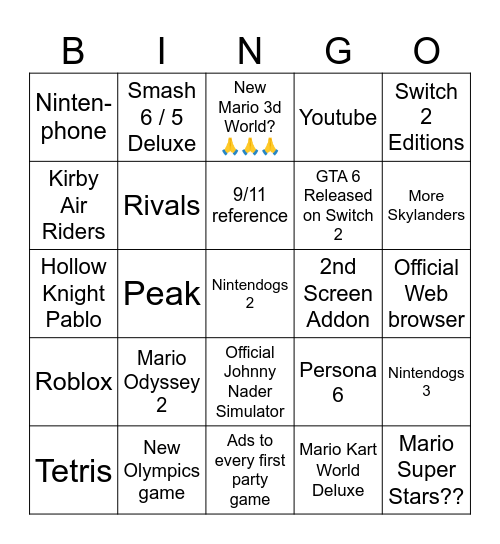 Nintendo(gs) Direct Bingo Card