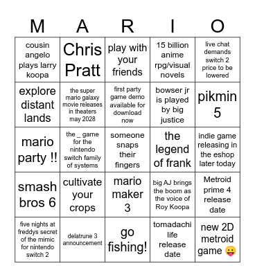 Nintendo Direct Bingo Card