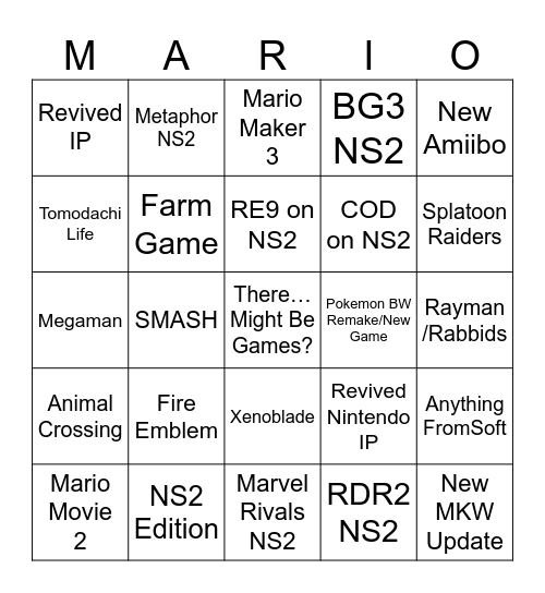 Nintendo Direct (9/12/25) Bingo Card