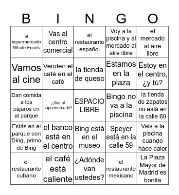 BINGO LOS LUGARES , DAR, IR, ESTAR Bingo Card