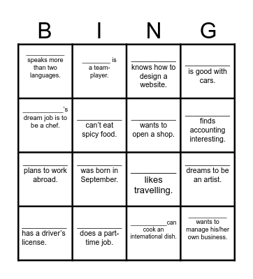 HUMAN BINGO Card