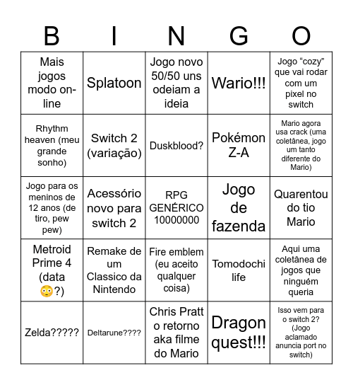 DIRECT (o que eu espero, talvez eu quebre a cara) Bingo Card