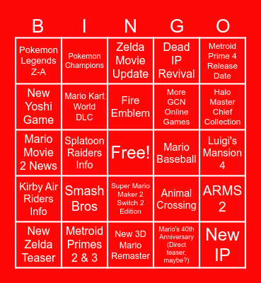 Nintendo Direct September 2025 Bingo Card