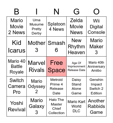Nintendo Direct September 2025 Bingo Card