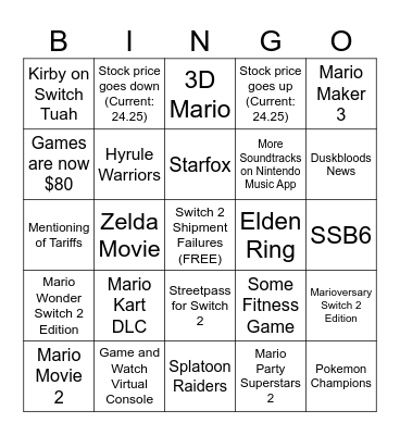 Scamtendo Direct 9/12 Bingo Card