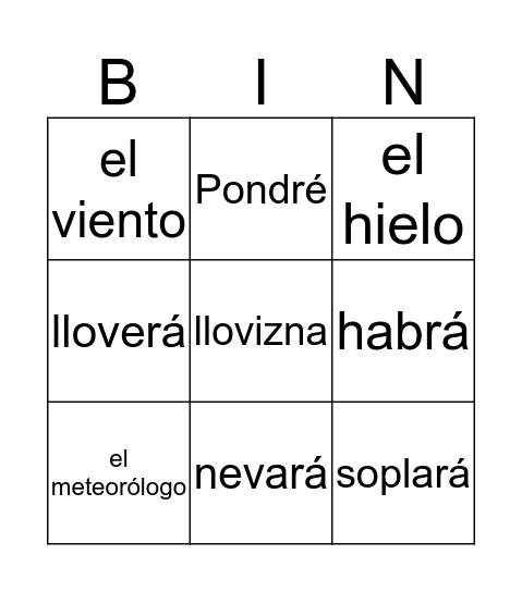 El Tiempo Bingo Card