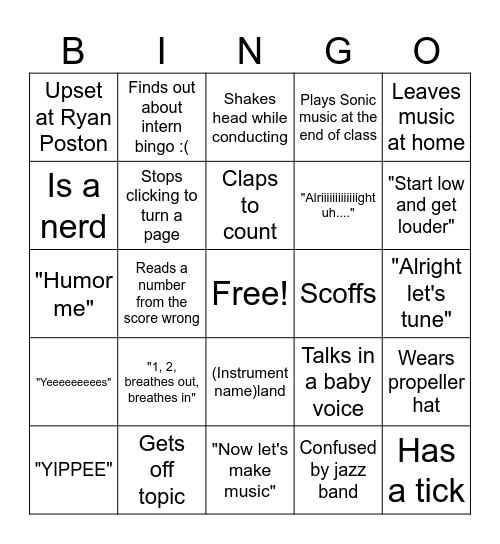 Intern Bingo (Jazz Band) Bingo Card