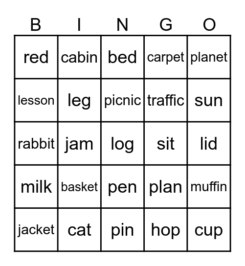 Short Vowel Bingo Card