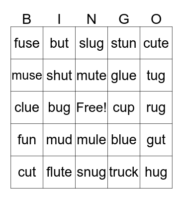 short u vs. long u bingo Card