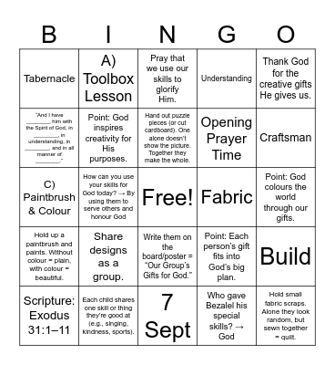 Bezalel the Craftsman Bingo Card