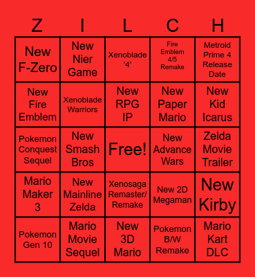 Nintendo Direct NOTHING EVER HAPPENS Bingo Card