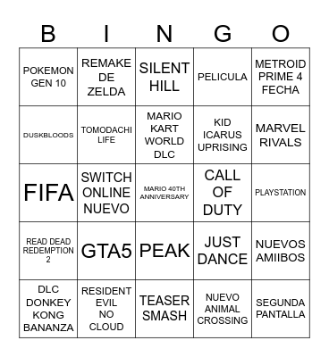 Nintendo Direct 12/09/2025 Bingo Card