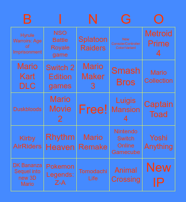 Nintendo Direct Bingo Card