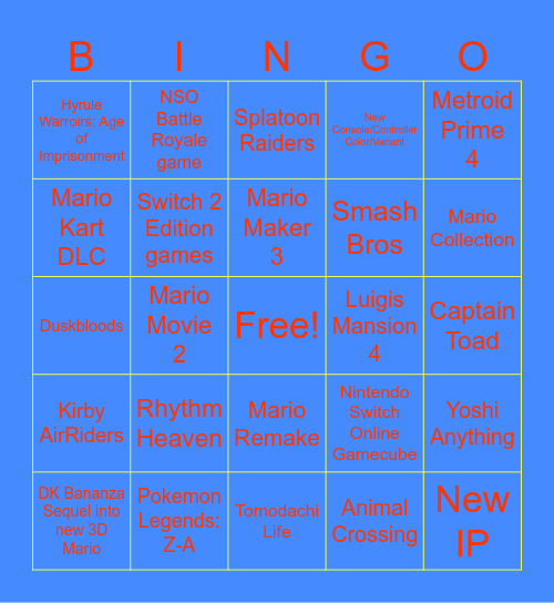 Nintendo Direct Bingo Card