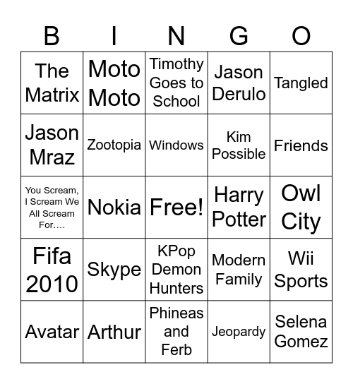 BINGO! BINGO! BINGO! Bingo Card