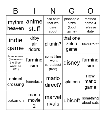 BIRTHDAY DIRECT BABYYYYY Bingo Card