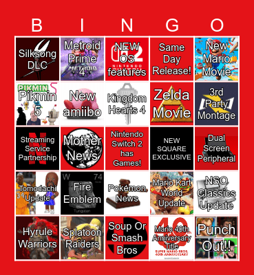 Nintendo Direct Bingo Card