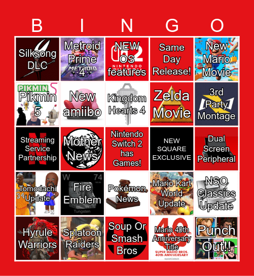Nintendo Direct Bingo Card
