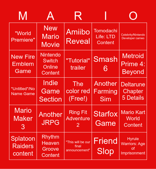 Nintendo Direct 9.12.2025 Bingo Card