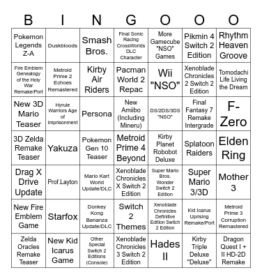 Nintendo Direct 9-12-2025 Bingo (7x7 Version) Bingo Card