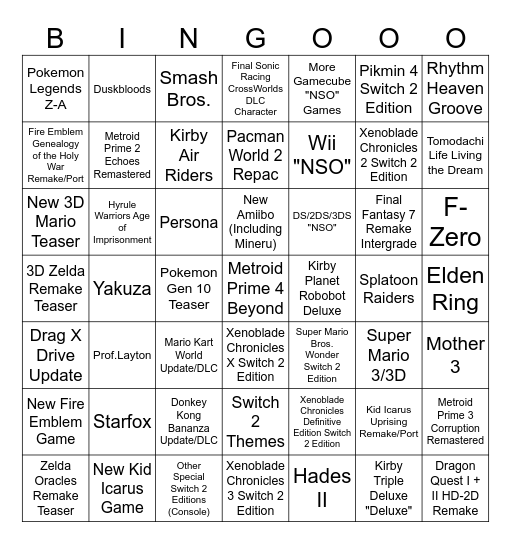 Nintendo Direct 9-12-2025 Bingo (7x7 Version) Bingo Card