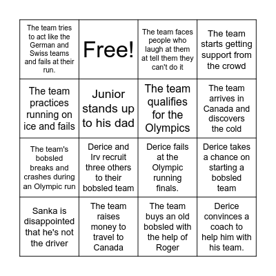 Cool Runnings Bingo Card