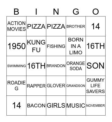 BRANDON'S BIRTHDAY EDITION Bingo Card