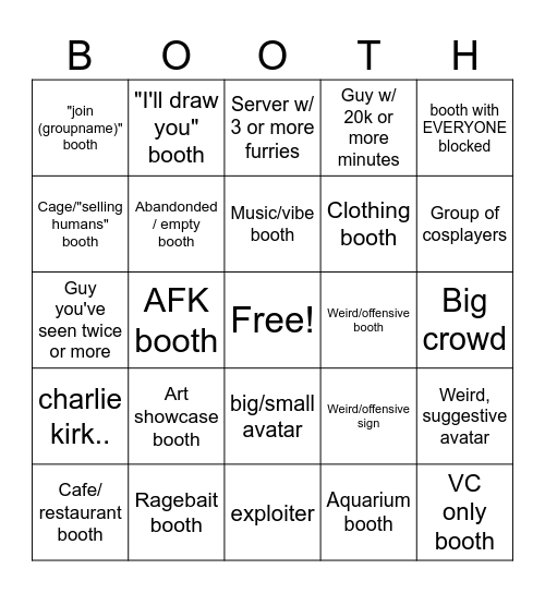 Booth game Bingo Card