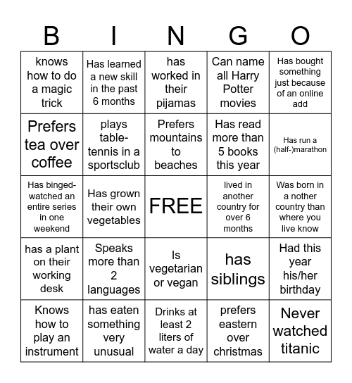 Coffee Break Bingo Card