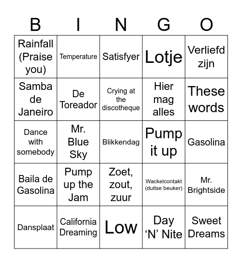 Veense Bingo Card