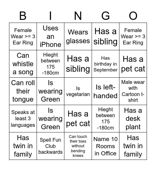 YSQ Human Bingo Card
